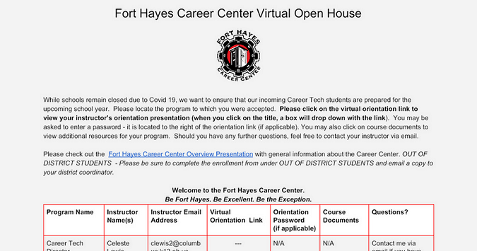 Fort Hayes Career Center Virtual Orientation 2020-21 Fort Hayes Career Center Virtual Orientation 2020-21